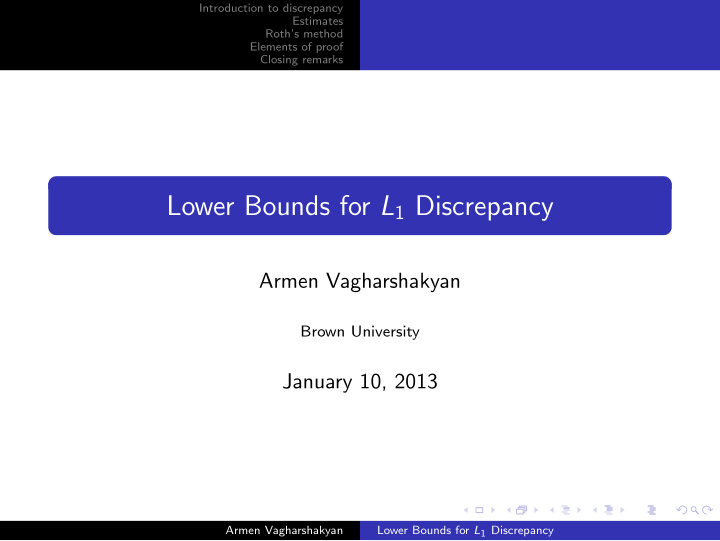 lower bounds for l 1 discrepancy