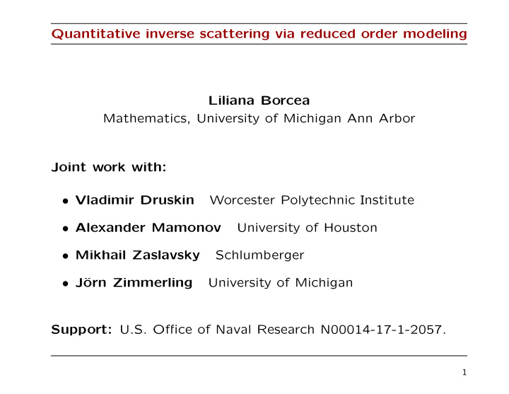 quantitative inverse scattering via reduced order