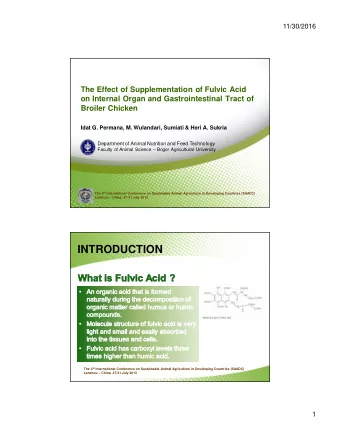 INTRODUCTION The 4 th International Conference on Sustainable Animal Agriculture in Developing