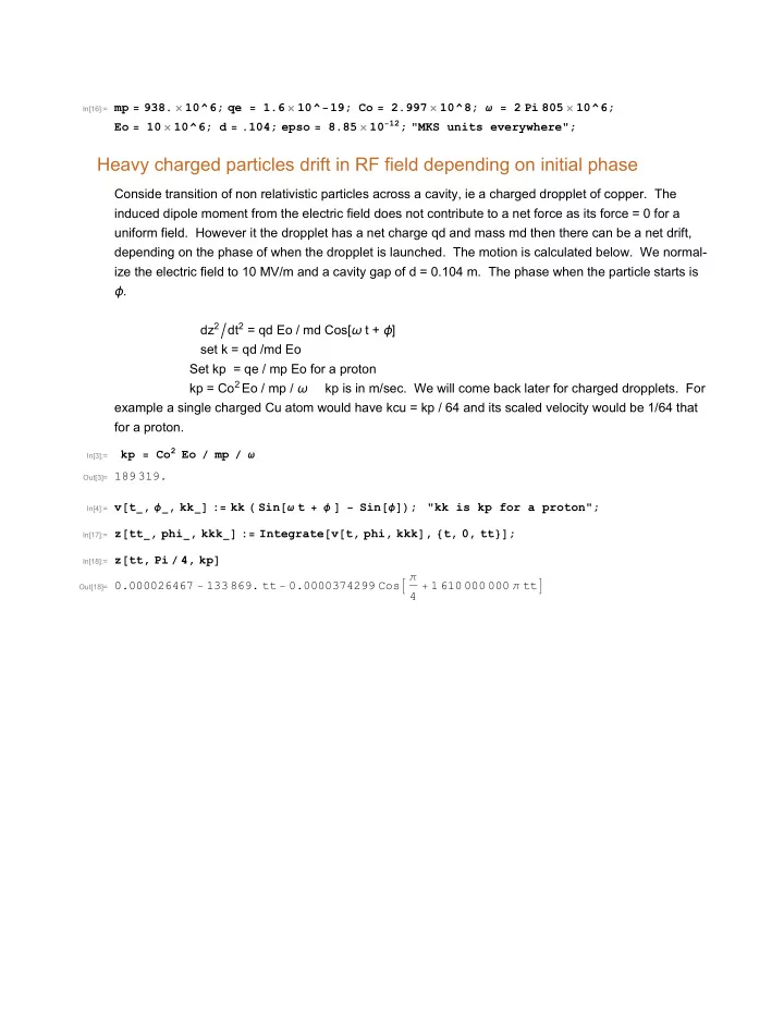 heavy charged particles drift in rf field depending on