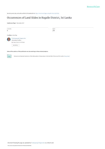 Occurrences of Land Slides in Kegalle District, Sri Lanka Conference Paper  December 2017