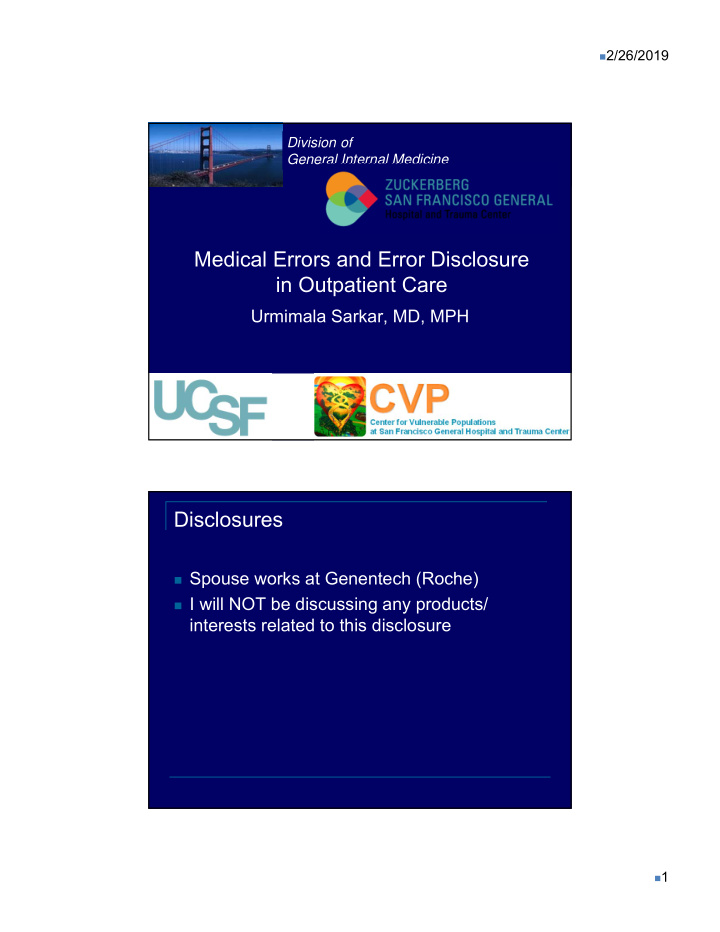 medical errors and error disclosure in outpatient care