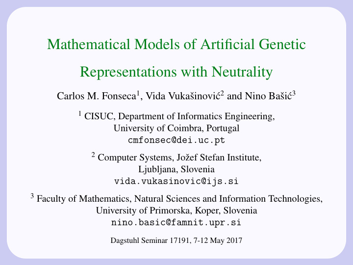 mathematical models of artificial genetic representations