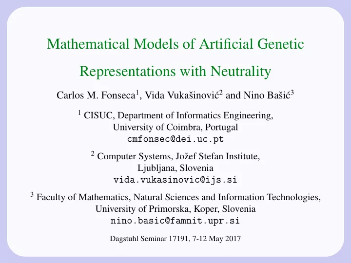 mathematical models of artificial genetic representations