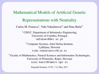 Mathematical Models of Artificial Genetic  Representations with Neutrality c 2 and Nino Ba Carlos