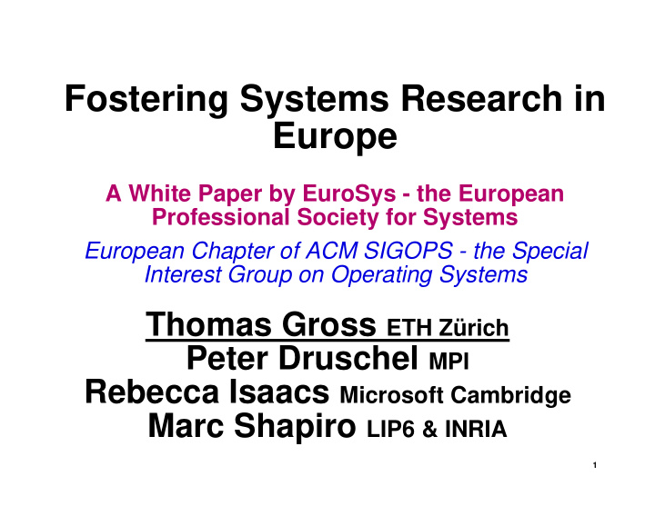 fostering systems research in europe