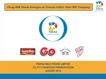 Parag Milk Foods Emerges as Fortune India's 'Next 500 Company  PARAG MILK FOODS LIMITED  Q1 FY17