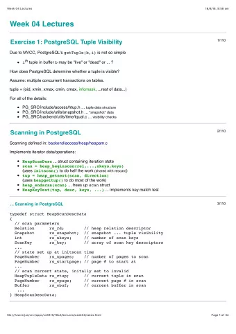 Week 04 Lectures  1/110  Exercise 1: PostgreSQL Tuple Visibility Due to MVCC, PostgreSQL's