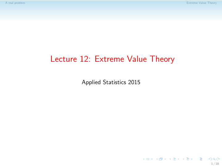 lecture 12 extreme value theory