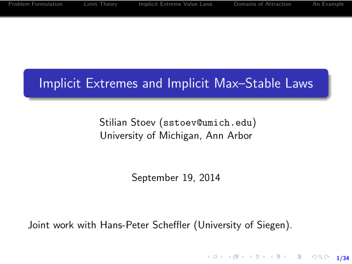 implicit extremes and implicit max stable laws