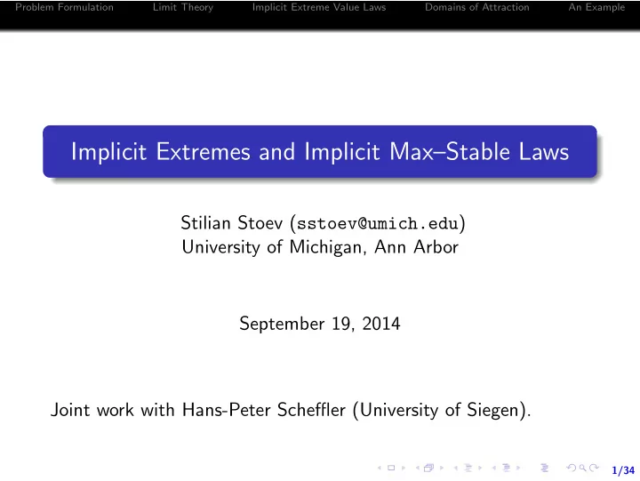 implicit extremes and implicit max stable laws