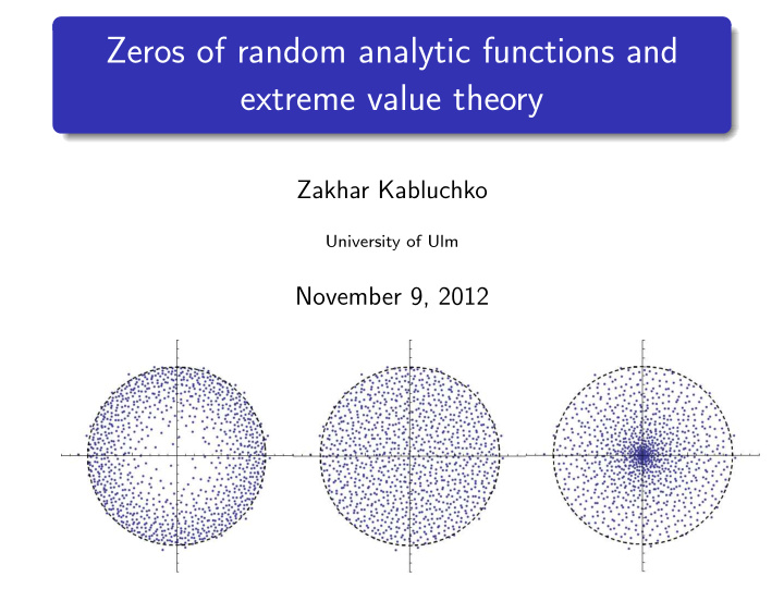 zeros of random analytic functions and extreme value