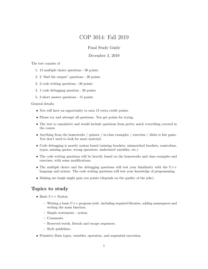 cop 3014 fall 2019