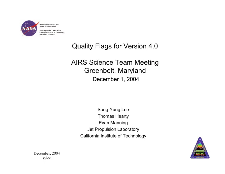 quality flags for version 4 0 airs science team meeting