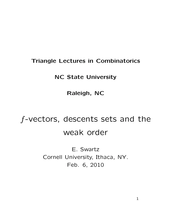 f vectors descents sets and the weak order
