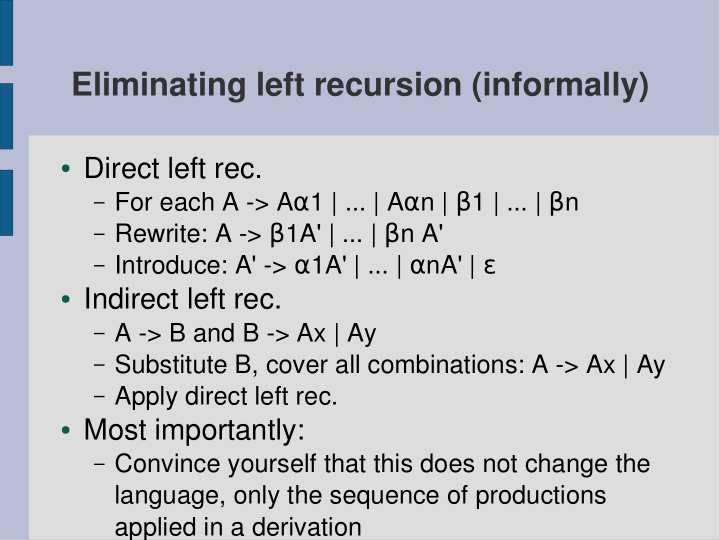 eliminating left recursion informally