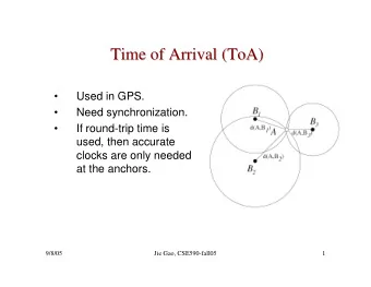 Time of Arrival (ToA  ToA)  )  Time of Arrival (    Used in GPS.    Need synchronization.