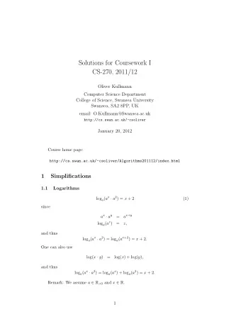 Solutions for Coursework I  CS-270, 2011/12  Oliver Kullmann  Computer Science Department  College