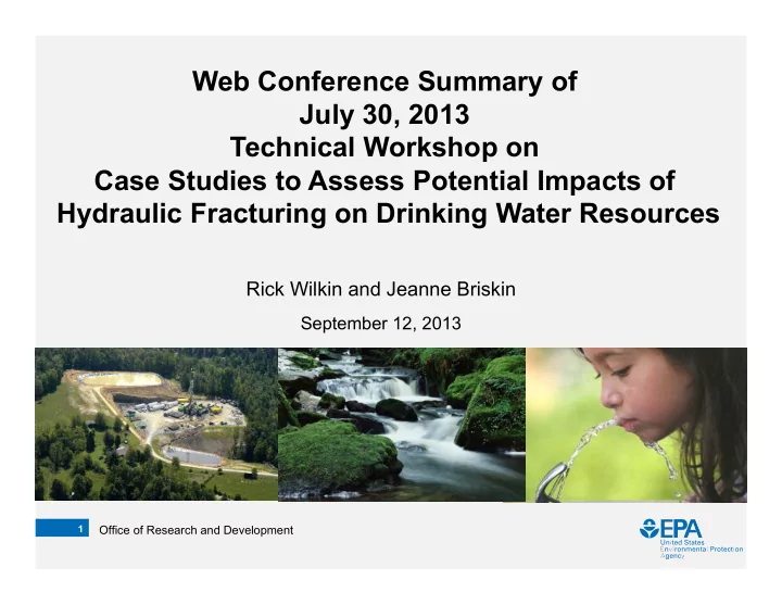 web conference summary of july 30 2013 technical workshop