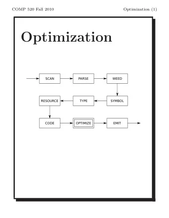 Optimization  COMP 520 Fall 2010  Optimization (2) The optimizer focuses on:  reducing the