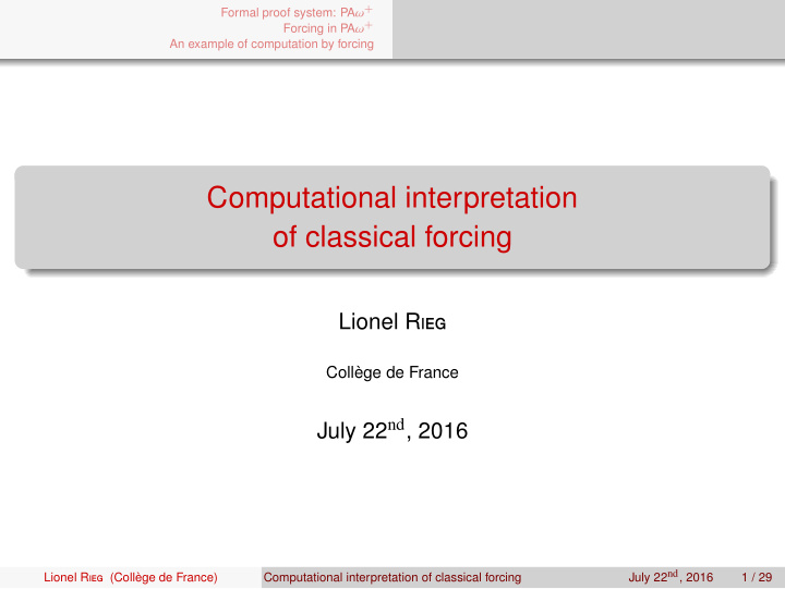 computational interpretation of classical forcing