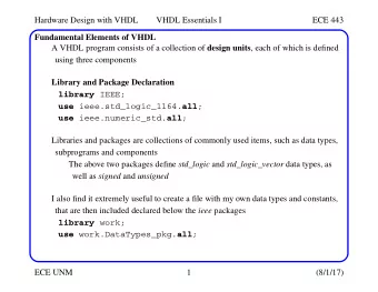 Hardware Design with VHDL  VHDL Essentials I  ECE 443  Fundamental Elements of VHDL A VHDL program