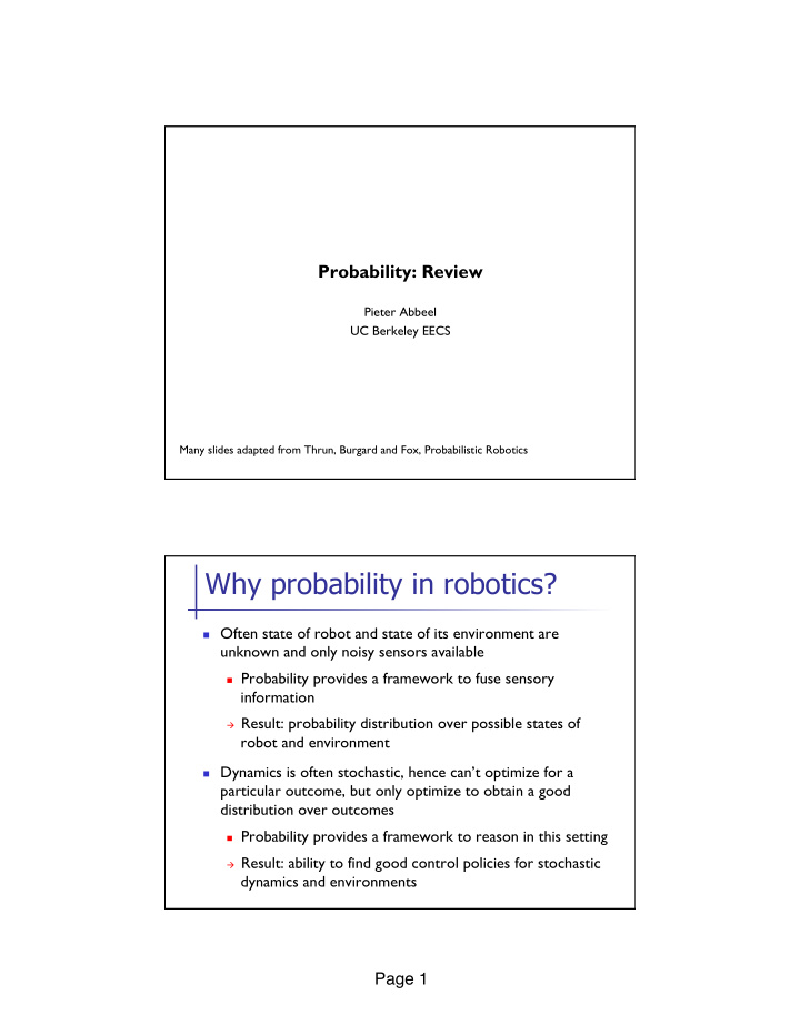 why probability in robotics