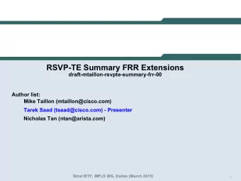 RSVP-TE Summary FRR Extensions  draft-mtaillon-rsvpte-summary-frr-00  Author list:  Mike Taillon
