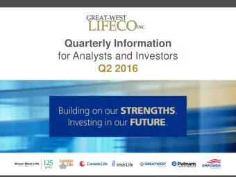 for Analysts and Investors Q2 2016  Cautionary notes CAUTIONARY NOTE REGARDING FORWARD-LOOKING