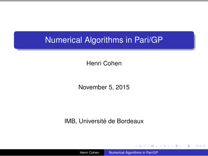 numerical algorithms in pari gp