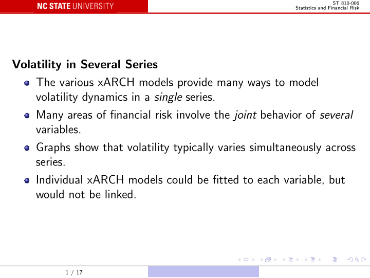 volatility in several series the various xarch models