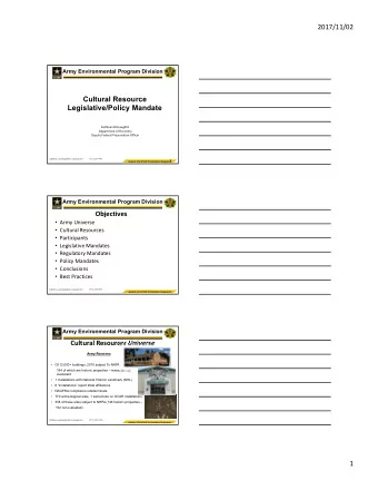 2017/11/02  Army Environmental Program Division  Cultural Resource  Legislative/Policy Mandate
