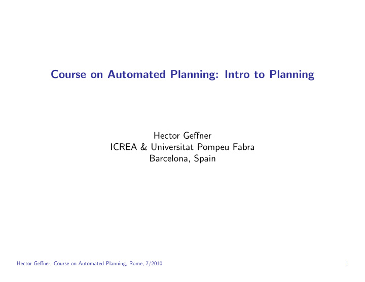 course on automated planning intro to planning