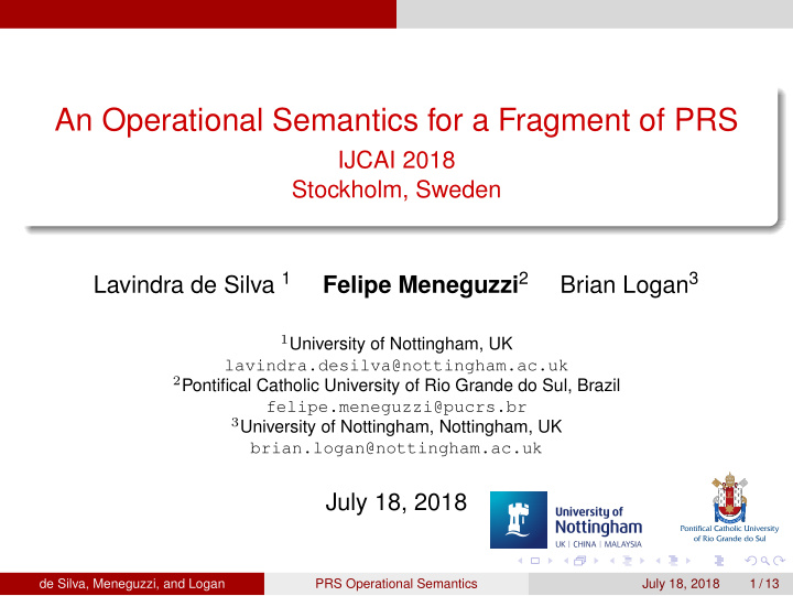 an operational semantics for a fragment of prs