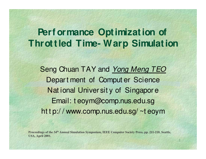 perf ormance optimization of throttled time warp