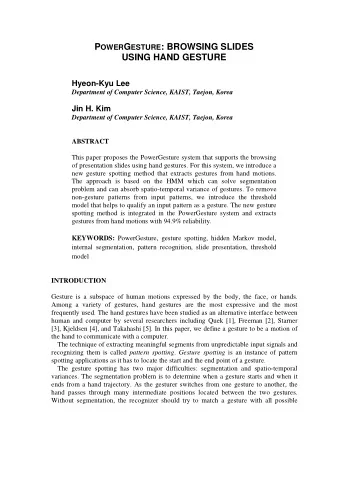 P OWER G ESTURE : BROWSING SLIDES  USING HAND GESTURE  Hyeon-Kyu Lee  Department of Computer