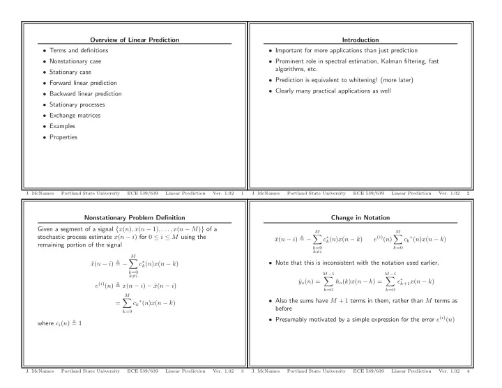 overview of linear prediction introduction terms and