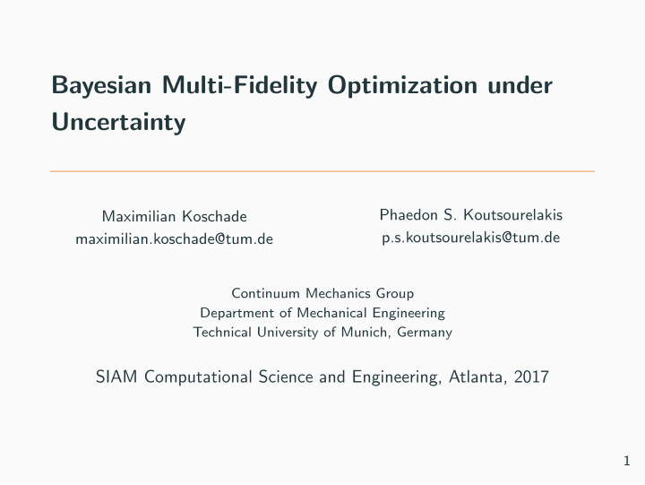 bayesian multi fidelity optimization under uncertainty