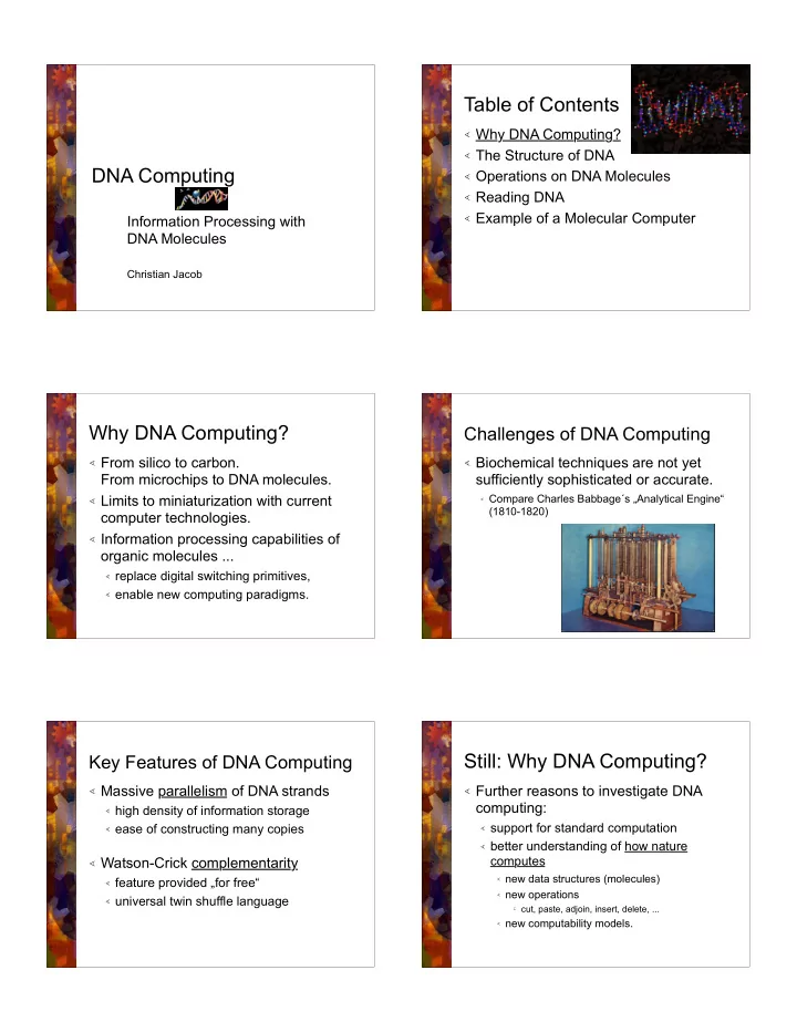 table of contents