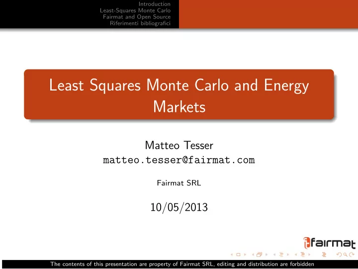 least squares monte carlo and energy markets