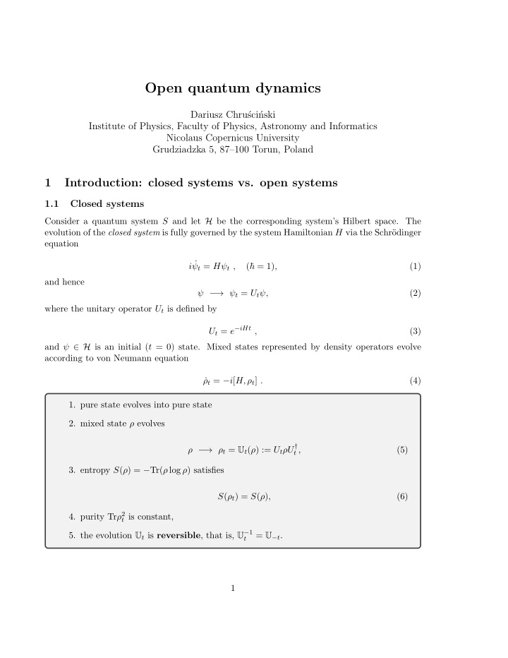 open quantum dynamics
