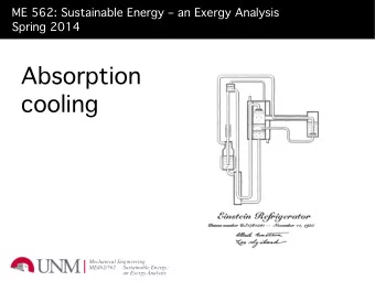 Absorption  cooling  Mechanical Engineering  ME462/562  Sustainable Energy:  an Exergy Analysis