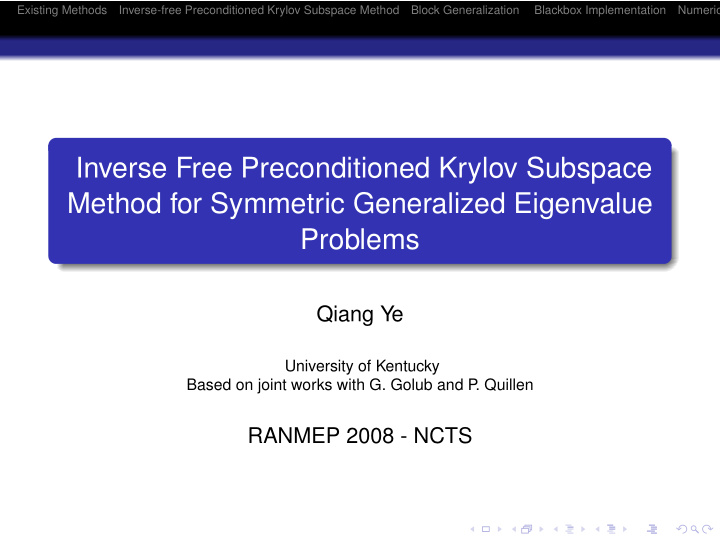 inverse free preconditioned krylov subspace method for