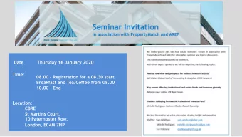 Date  Thursday 16 January 2020  :  Time:  08.00 - Registration for a 08.30 start.  Breakfast and