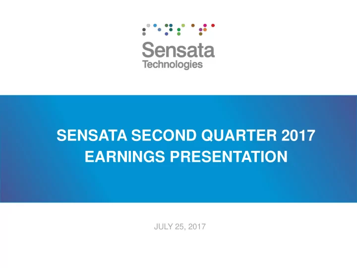 sensata second quarter 2017