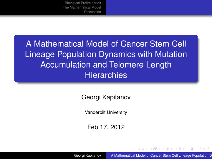 a mathematical model of cancer stem cell lineage