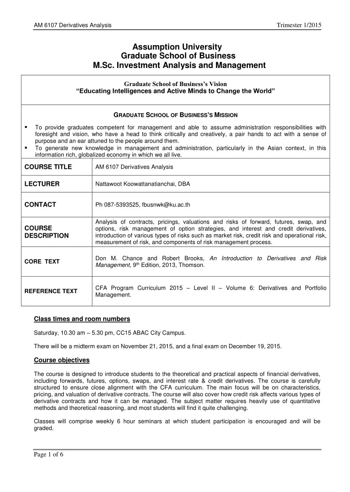 assumption university graduate school of business m sc