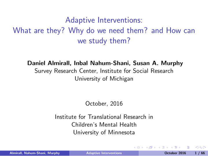 adaptive interventions what are they why do we need them