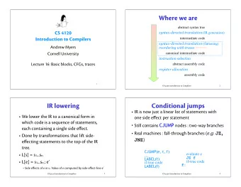 Where we are  abstract syntax tree syntax-directed translation (IR generation)  CS 4120