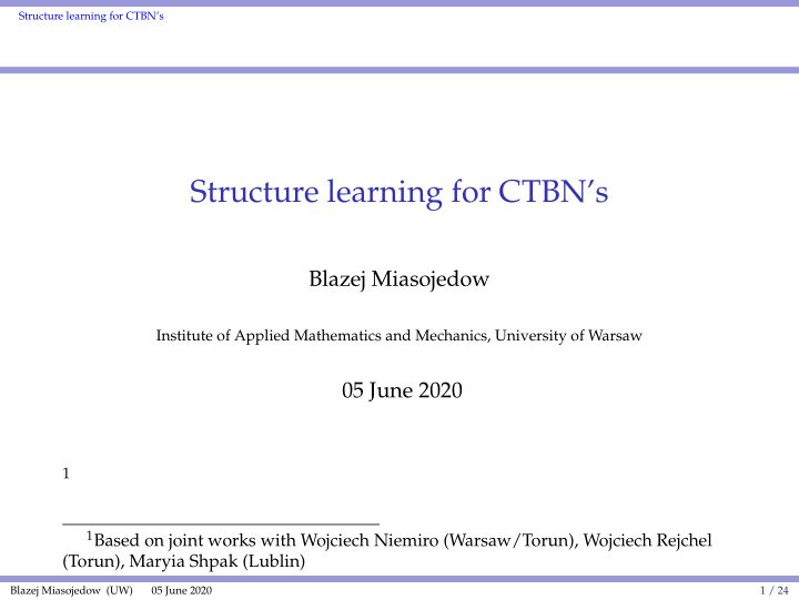 structure learning for ctbn s